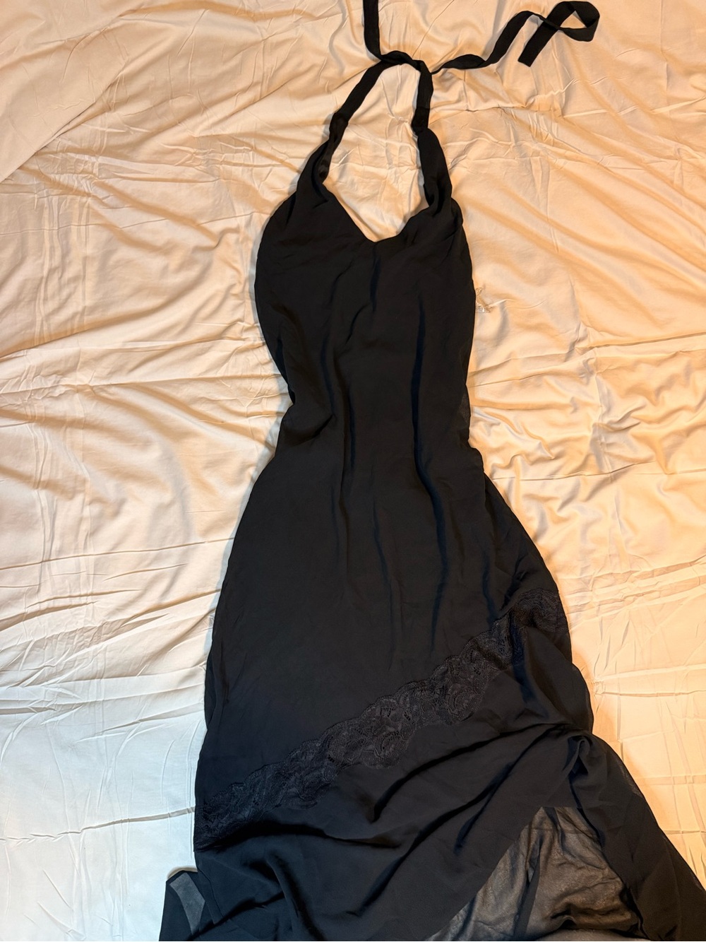 wild fable Black Backless Halter Lace-Trim Dress